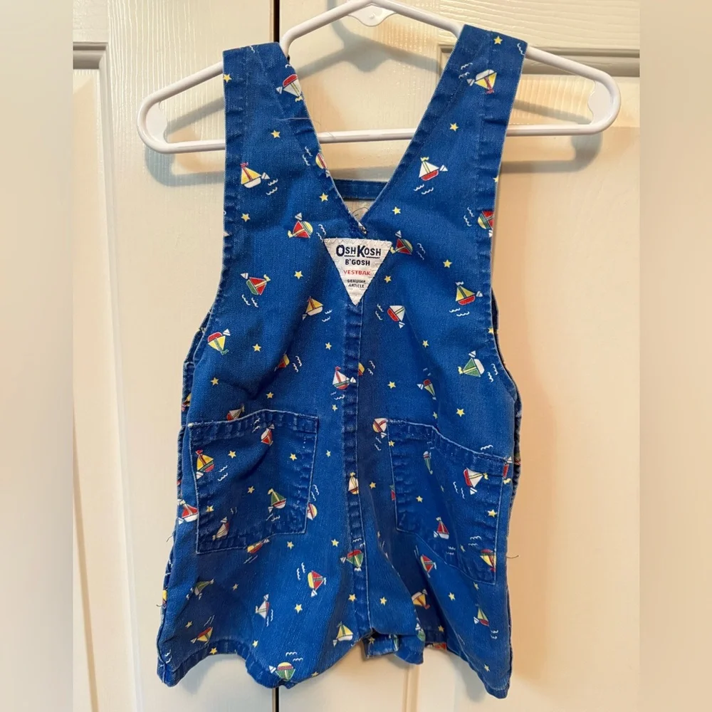 Vintage OshKosh B'gosh Blue Sailboat Print Kids Overalls